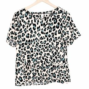 1. STATE leopard pink peplum blouse